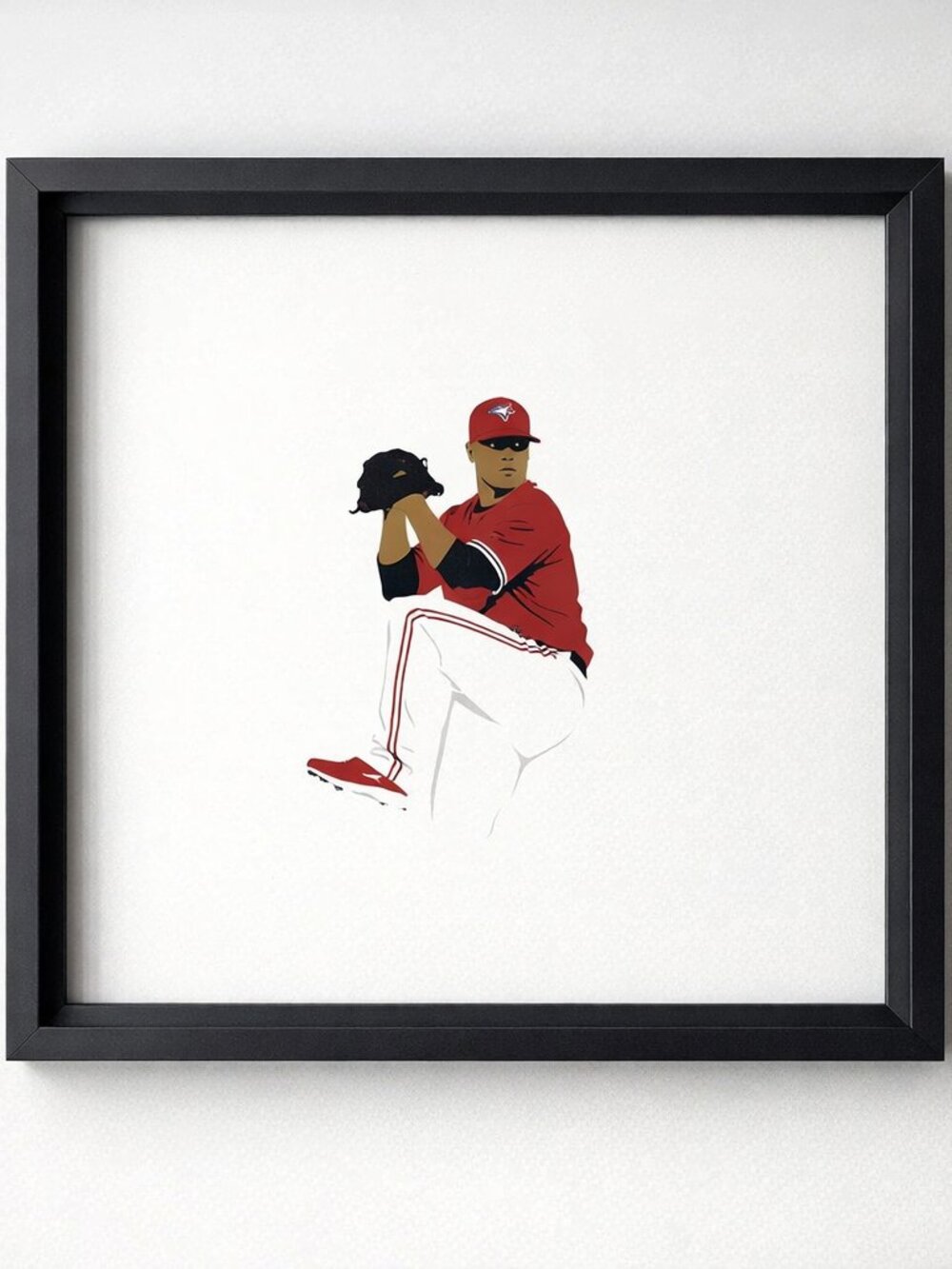 Toronto Blue Jays Pitcher Minimalist Framed Art Print Red Jersey | Fan Art